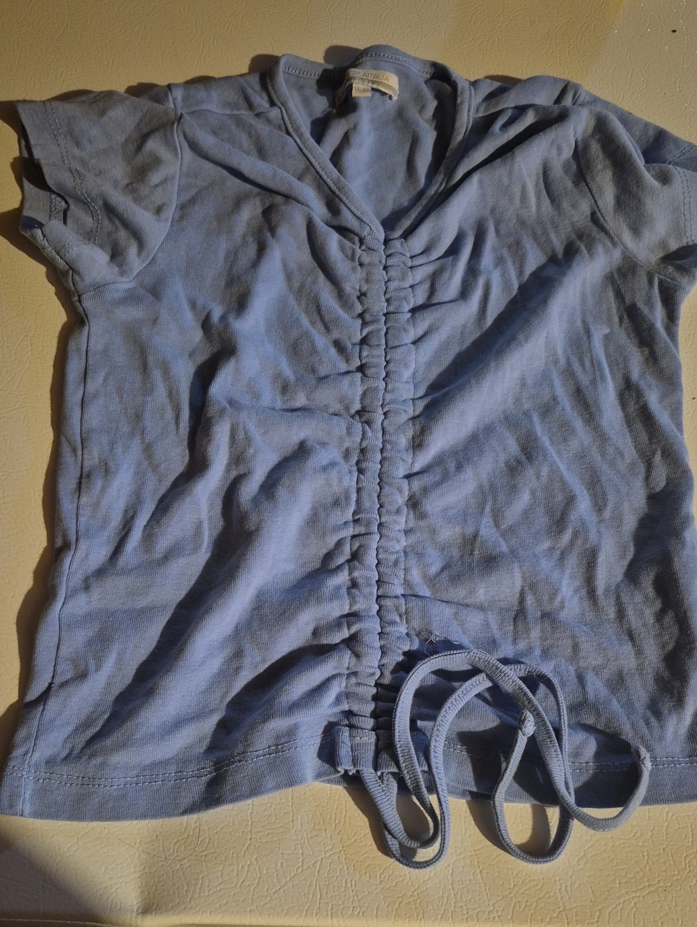 Light Blue Gathered-Front Short Sleeve Kids Tee